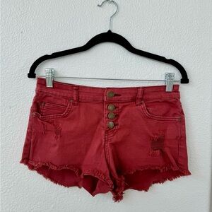Billabong Red High Waisted Distressed Denim Shorts Women’s Size 26